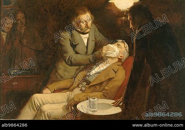 Dentist, the first use of ether for anaesthesia in dental surgery, 1846, Historic, digitally restored reproduction of an original of the time.
