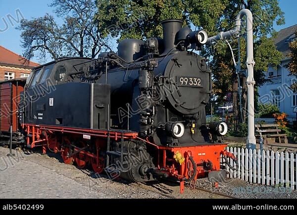 Historic steamer of narrow-gauge railway at the Molli museum at railway station Kuehlungsborn West, Kuehlungsborn, Western Pomerania, Germany, Europe.