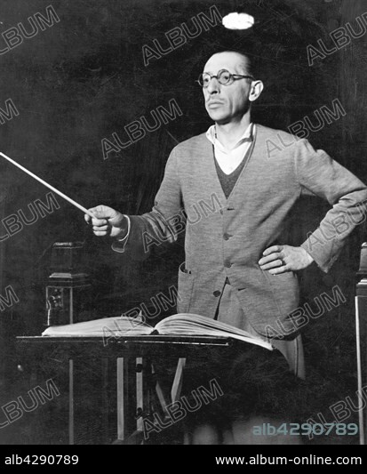 Igor Stravinsky (1882-1971) . Russian-born american composer, conducting . c. 1910.