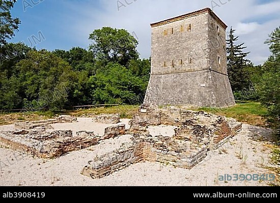 Venzian watchtower, ancient city Butrint, Butrint National Park, at Saranda, Qark Vlora, Albania, Europe.