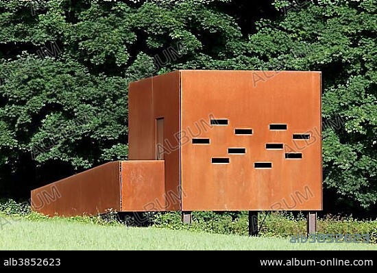Pavilion of questioning, Varus Battle or Battle of the Teutoburg Forest, Kalkriese Museum and Park, Osnabruecker Land region, Lower Saxony, Germany, Europe *** IMPORTANT: WARNING: Publication only with the following note: Battle of the Teutoburg Forest in Osnabruecker Land region - Kalkriese Museum and Park" ***".