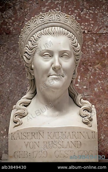 Marble bust of Empress Catherine the Great, in the Walhalla memorial, in Donaustauf, Bavaria, Germany, Europe.