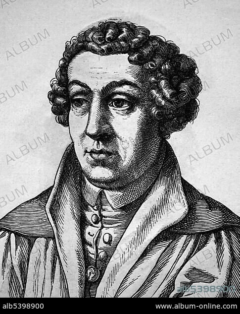 Johann Reuchlin, 1445 - 1522, first German Hebrew scholar, philosopher, portrait, historical illustration, 1880.