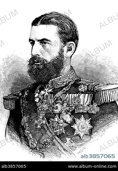 Karl Eitel Friedrich Zephyrinus Ludwig of Hohenzollern, also known as Carol I of Romania, 1839 - 1914, Prince Carol I since 1866 and King of Romania since 1881, historical engraving, about 1889.