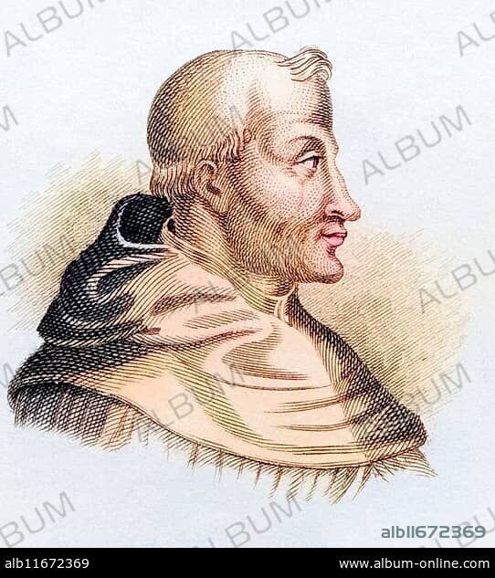 St Thomas Aquinas, also known as Thomas Aquinas or Aquino, Doctor Angelicus or Doctor Communis, born around 1225, died 1274, priest of the Roman Catholic Church in the Dominican Order from Italy, influential philosopher and theologian. From the book Crabbe's Historical Dictionary, published in 1825, digitally restored reproduction from a 19th century original, record date not stated.