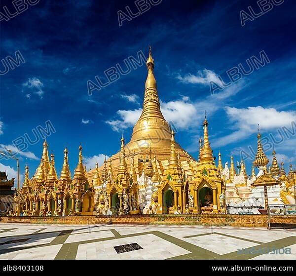 Myanmer famous sacred place and tourist attraction landmark, Shwedagon Paya pagoda. Yangon, Myanmar, Asia.