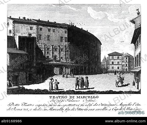 Teatro di Marcello, Marcellus Theatre, Rome, Italy, digitally restored reproduction from Vedute principali e piu interessanti di Roma by Giovanni Battista, 1799, Europe.