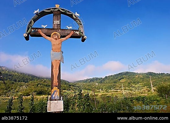 Christian Orthodox crucifix, Barsana, Maramures, Transylvania, Romania, Europe.