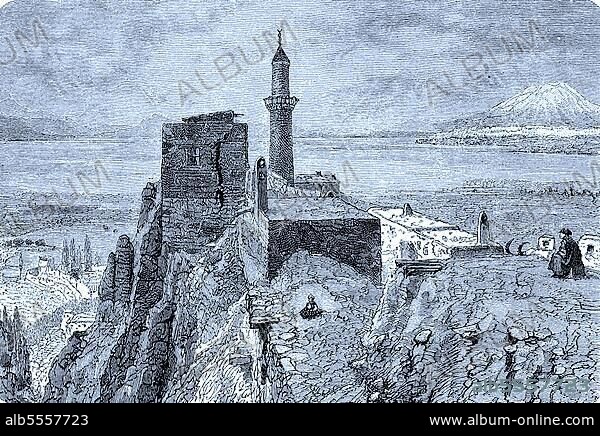 Der Vansee und die Festung Van im Jahre 1878, Türkei, Kurdistan, Historisch, digital restaurierte Reproduktion einer Originalvorlage aus dem 19. Jahrhundert, genaues Originaldatum nicht bekannt.