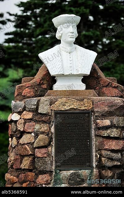 John Cabot bust in memory of his landing in Cape Breton in 1497, Cape Breton, Nova Scotia, Canada, North America.