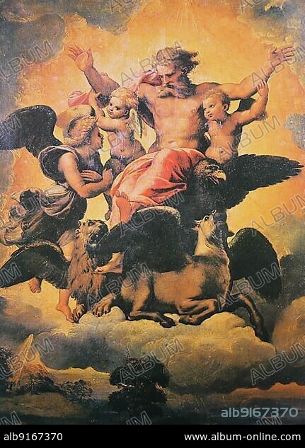 Vision of Ezekiel, by Raffaello Sanzio da Urbino, also Raffael da Urbino, Raffaello Santi, Raffaello Sanzio, Raphael, Italian painter, Italy, digitally restored reproduction of a work of art (public domain) from c. 1500, Europe.