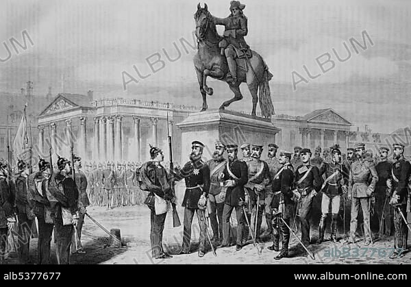 Distribution of medals on the Palace Square in Versailles by the Crown Prince of Prussia, Illustrierte Kriegschronik 1870 - 1871, Illustrated War Chronicle 1870 - 1871, German-French Campaign.