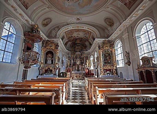Church, Parish Church, St. Wendelin, interior, Grän in the Tannheim Valley, Tyrol, Austria, Europe.