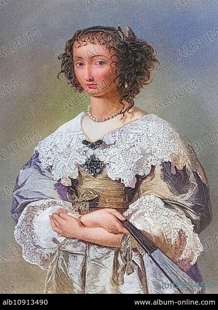 Henrietta-Maria, 1609-1669, daughter of Henry IV of France and Queen of Charles I. W.J.Edwards after Augustus Egg From the book The Queens of England, Volume II by Sydney Wilmot. Published in London c. 1890, Historical, digitally restored reproduction from a 19th century original, Record date not stated.
