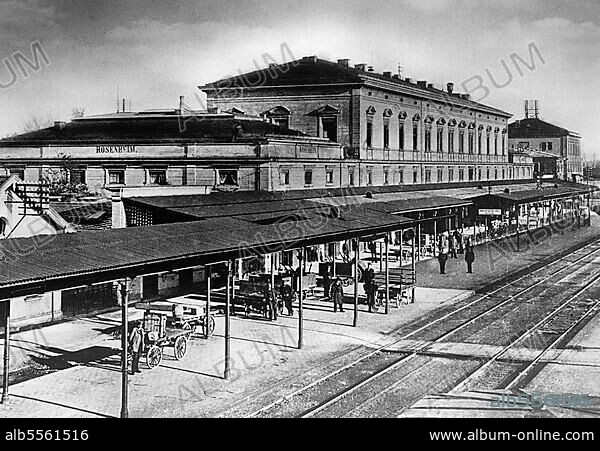 Railway station, around 1914, Rosenheim, historical photography, Upper Bavaria, Bavaria, Germany, Europe.
