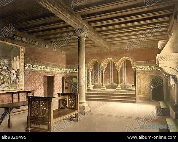 The Singers' Hall at Wartburg Castle; Eisenach; Thuringia; Historic; digitally enhanced reproduction of a photochrome print from 1898.