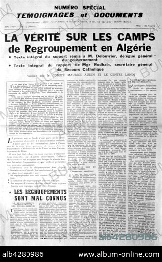 Algerian War of Independence, Front page of the newspaper "Evidence and documents on the Algerian War of Independence". Algeria. May 1958. Photo Henri Douzon.