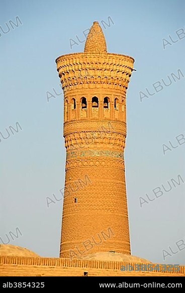 Top of the old brick tower Minaret Kalon Bukhara Uzbekistan.