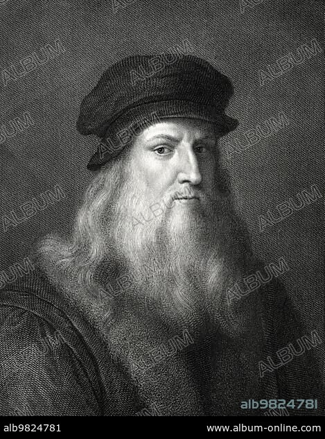 Leonardo da Vinci (15 April 1452) (2 May 1519); actually Lionardo di ser Piero da Vinci; was an Italian painter; sculptor; architect; anatomist; mechanic; engineer and natural philosopher; Historical; digitally restored reproduction from a 19th century original.