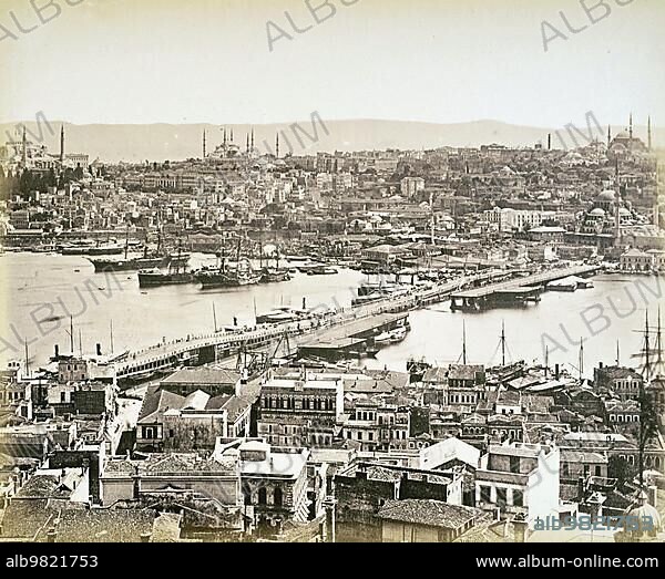 Stamboul; Golden Horn and Galata; Constantinople; today Istanbul; 1870; Turkey; Historical; digitally restored reproduction from a 19th century original; Asia.