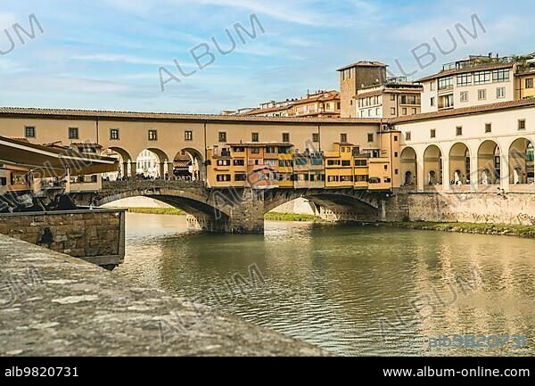 The Ponte Vecchio is the only bridge in Florence spared from destruction during the Second World War. It has shops built along it.
