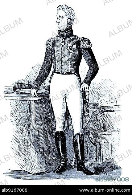 Frederick VI was King of Denmark from 13 March 1808 to 3 December 1839 and King of Norway from 13 March 1808 to 7 silver hake (1814), Uniform of a General 1839, Fashion History, Costume History, Historical, digitally restored reproduction from a 19th century original.