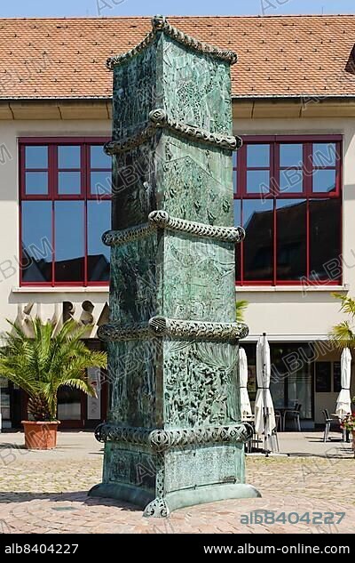 History stele by sculptor Klaus Ringwald, Bad Säckingen, Black Forest, Baden-Württemberg, Germany, Europe.