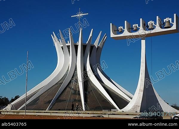 The cathedral "Nossa Senhora da Aparecida" in Brasilia, Brazil. The cathedral was designed by the Architect Oscar Niemeyer.