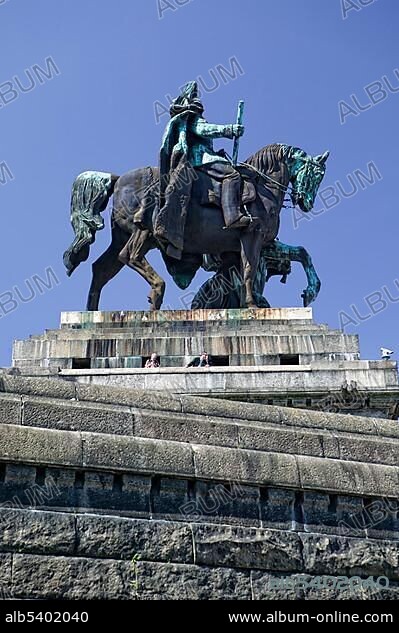 Kaiser Wilhelm Memorial at the Deutsches Eck, confluence of the Moselle and Rhine River in Koblenz, Rhineland-Palatinate, Germany, Europe.