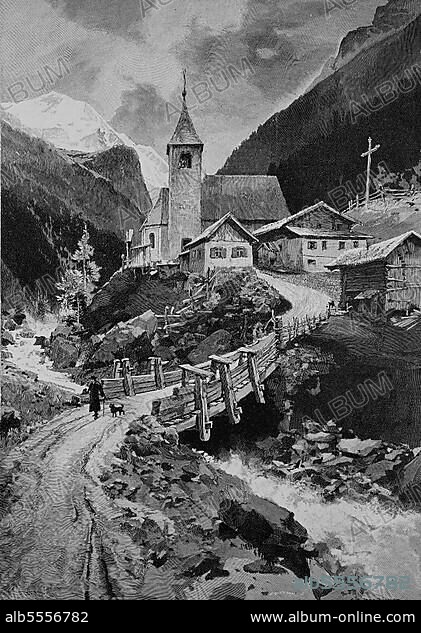 St. Leonhard im Pitztal, Tyrol, Austria, Historical, digital reproduction of an original from the 19th century, Europe.