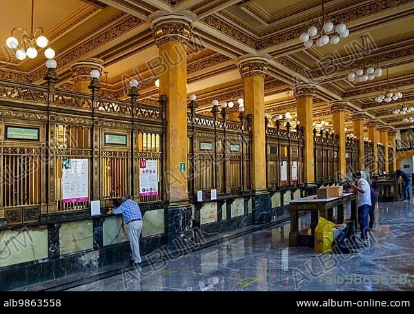 Palacio de Correos de México, palatial interior of historic Post Office building in city centre, Mexico City, Mexico built 1907.