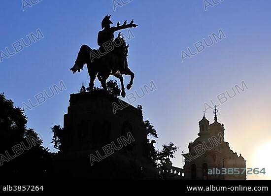 Plaza San Martin square with equestrian statue, Cordoba, Argentina, South America.