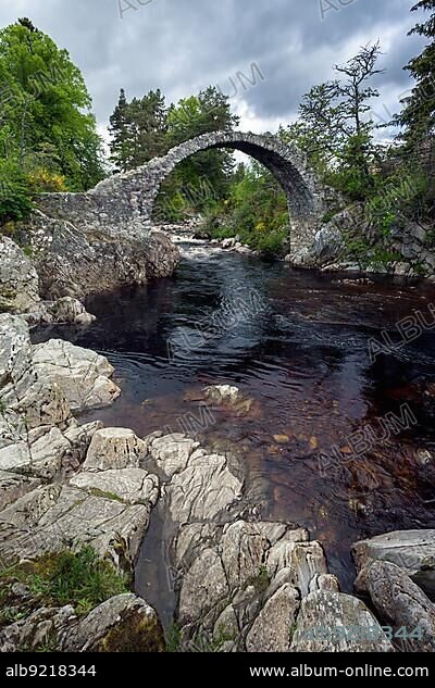 CARRBRIDGE, BADENOCH and STRATHSPEY/SCOTLAND - MAY 21 : Packhorse bridge at Carrbridge Scotland on May 21, 2011.