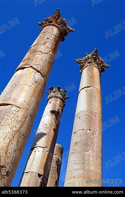 Columns of the Roman Temple of Artemis, Jerash, the ancient Gerasa, Jordan, Asia.