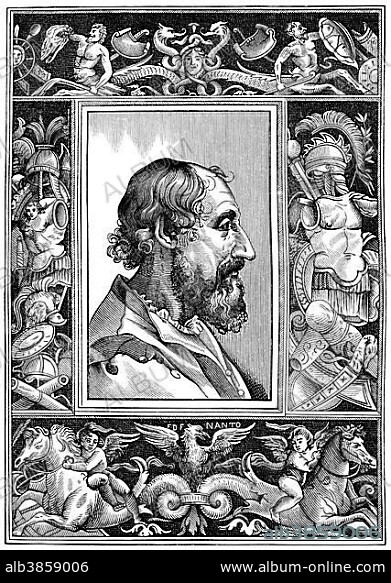 Historical illustration from the 19th Century, portrait of Ludovico Ariosto or Ariost, 1474 - 1533, an Italian humanist, author and soldier.