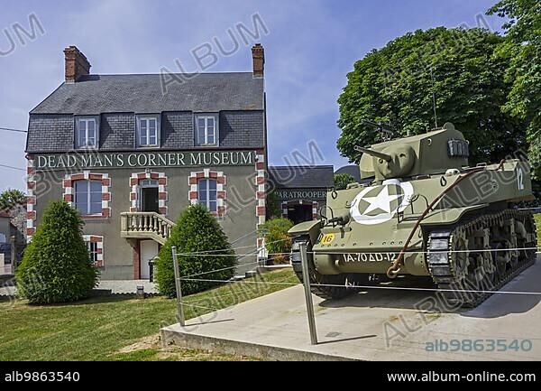 American M5 Stuart Light Tank at the Dead Man's Corner museum, WW2 museum at Saint-Côme-du-Mont, Saint-Lô, Normandy, France, Europe.