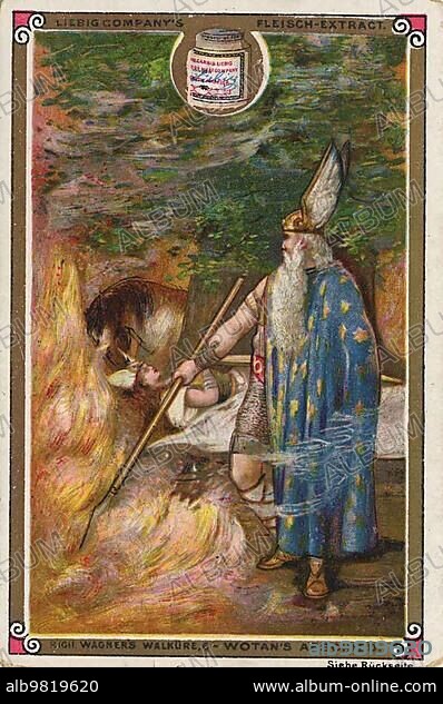 The Farewell to Wotan; Die Walküre; an opera by Richard Wagner; digitally restored reproduction of a public domain collective picture from ca 1900; Liebig picture series Richard Wagner; Walküre; (1893).