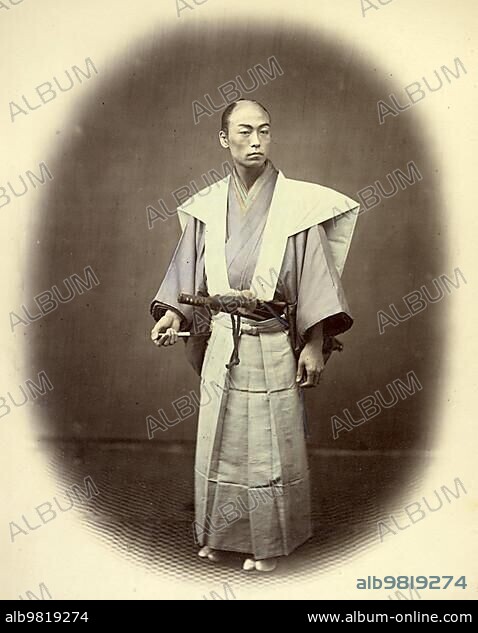 Japanese Yakonin; Samurei; in Ceremonial Dress; 1867; Japan; Historic; digitally restored reproduction from a 19th century original; Asia.