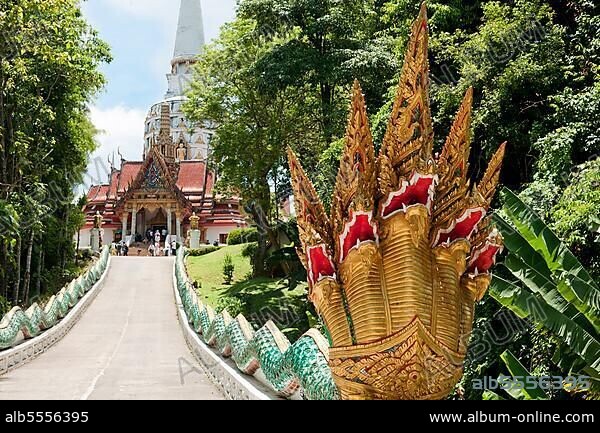 Naga statue, multi-headed king cobra, snake deity, Wat Bang Riang, Buddhist temple, Thap Put, Amphoe hap Put, Phang Nga province, Thailand, Southeast Asia, Asia.