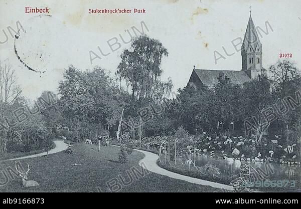 Stutenbrok's Park in Einbeck, district of Northeim in southern Lower Saxony, Lower Saxony, Germany, view from around 1910, digital reproduction of a historical postcard, public domain, from that time, exact date unknown, Europe.