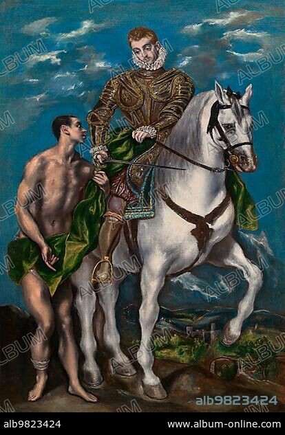 Saint Martin; St. Martin or St. Martin; Martin of Tours; and the Beggar; painting by El Greco; Domenico Theotokopouls (1541-1614); Historical; digitally restored reproduction of a historical original.