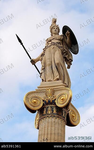 Statue of Athena in front of the Academy of Arts, Athens, Greece, Europe.
