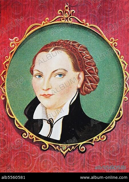 Katharina von Bora, 29. Januar 1499, 20. Dezember 1552, nach ihrer Hochzeit war Katharina Luther, auch als die Lutherin bezeichnet, die Frau von Martin Luther, Historisch, digitale Reproduktion einer Originalvorlage aus dem 19. Jahrhundert.