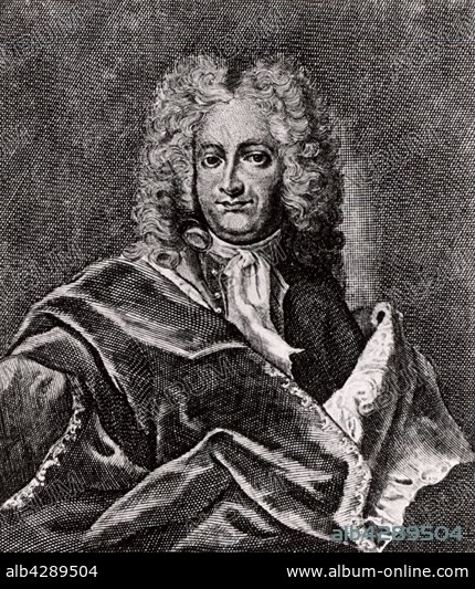 Christian Wolff or Wolf or Wolfius (1679-1754) German philosopher born in Breslau. Professor mathematics and natural philosophy at Halle University (1706-1723 and from 1740). Professor at Marburg University (1723-1740).. Engraving from "Icones Virorum" by Friedrich Roth-Scholtz (Nuremberg, 1725).
