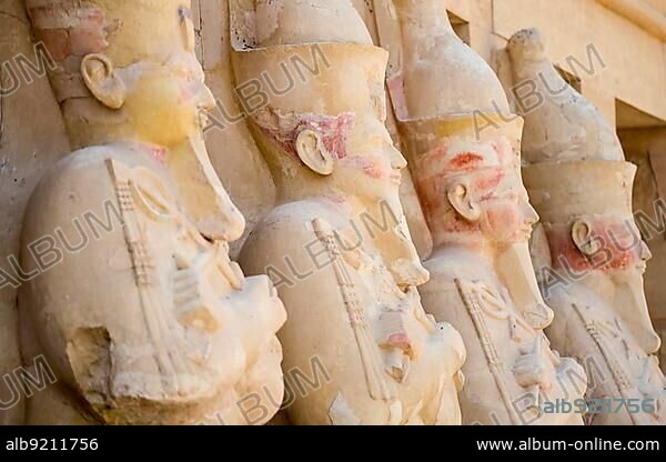 Osiris pillar of the second terrace, mortuary temple of Hatshepsut, West Thebes, Egypt, Africa.