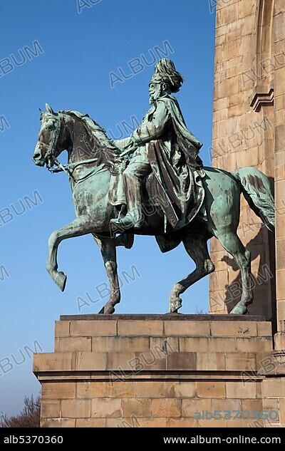 Equestrian statue of Kaiser Wilhelm, Kaiser Wilhelm Memorial, Hohensyburg, Syburg, Dortmund, Ruhr region, North Rhine-Westphalia, Germany, Europe, PublicGround, Europe.