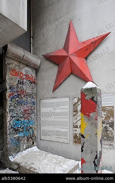 Original GDR border posts at the Mauermuseum Berlin Wall Museum, Checkpoint Charlie, Friedrichstrasse, Berlin, Germany, Europe.