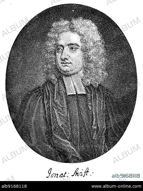 Jonathan Swift, 30 November 1667, 19 October 1745, was an Irish writer and satirist of the early Enlightenment, Historical, digitally restored reproduction of an 18th century original.