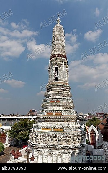 Small Prang with wind god Phra Phai on horseback, Wat Arun, Temple of Dawn, Bangkok Yai, Bangkok, Thailand, Asia.