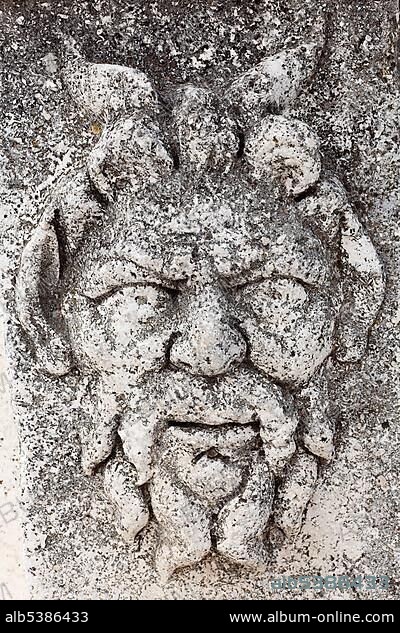 Relief of a face, Roman forum, Zadar, Dalmatia, Croatia, Europe.